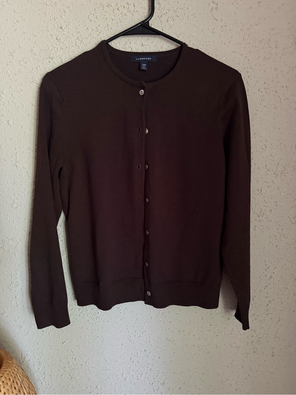 Lands’ End Chocolate Brown Cardigan | Fine Knit Button Front Sweater